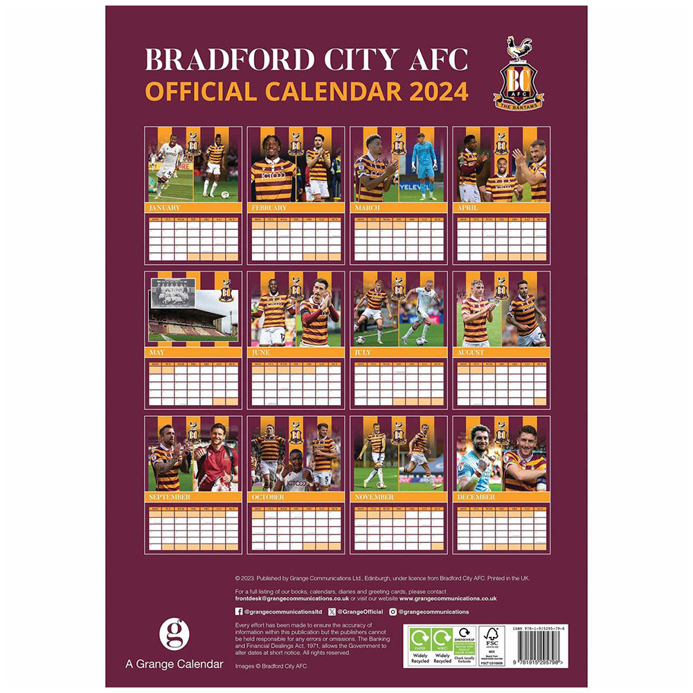 Bradford City AFC A3 Calendar 2024