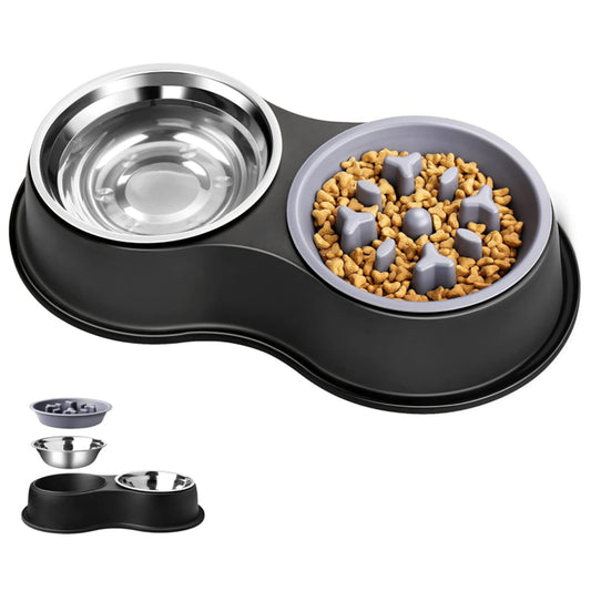 PETSWOL Dog Water And Food Bowls With Slow Feeder_0