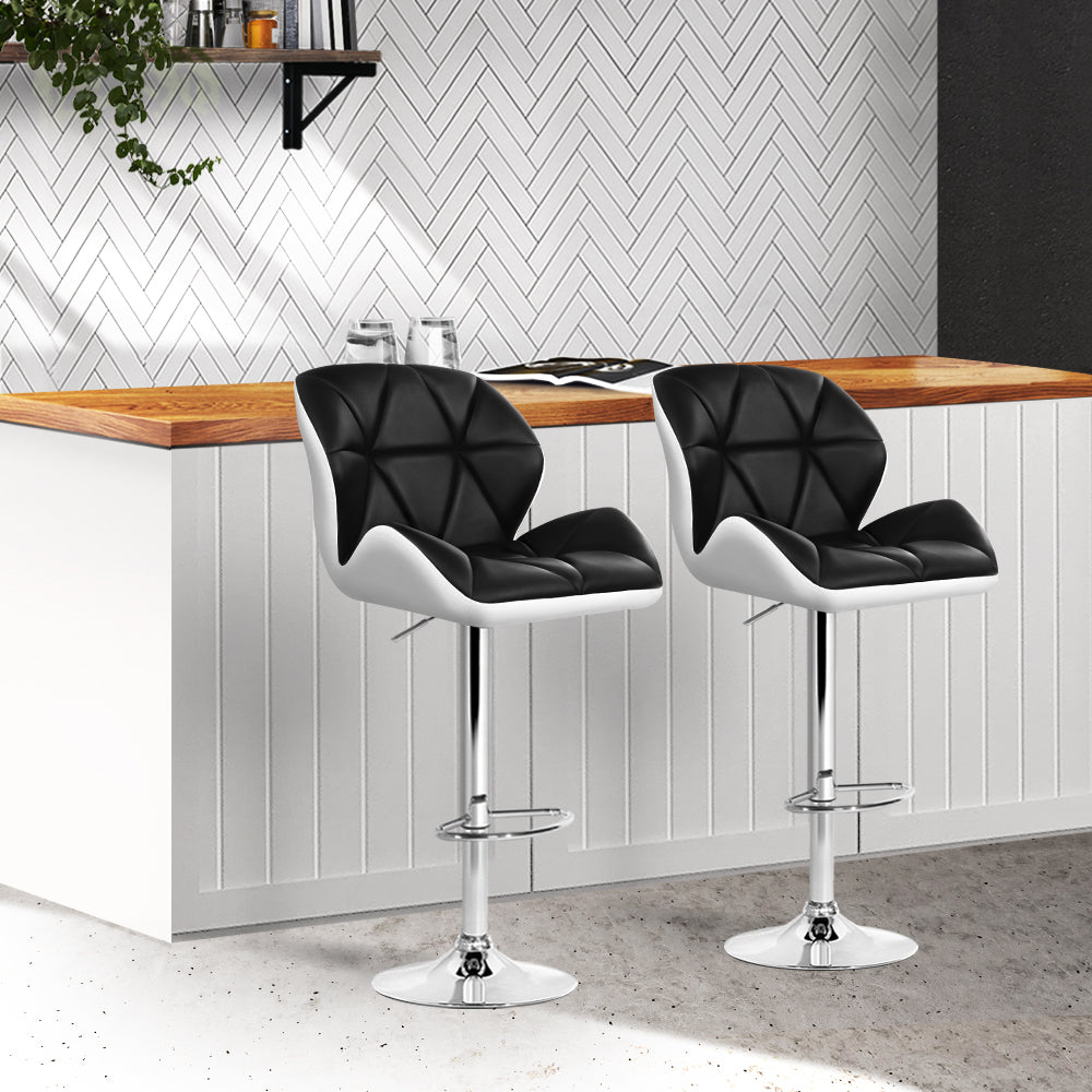 Artiss 2x Bar Stools Gas Lift Padded Leather Black & White