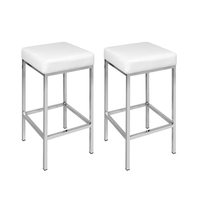 Artiss 2x Bar Stools Leather Padded Metal White