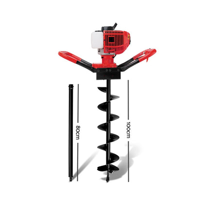 Giantz 80CC Post Hole Digger 200mm Petrol Drill Extension Bits Auger