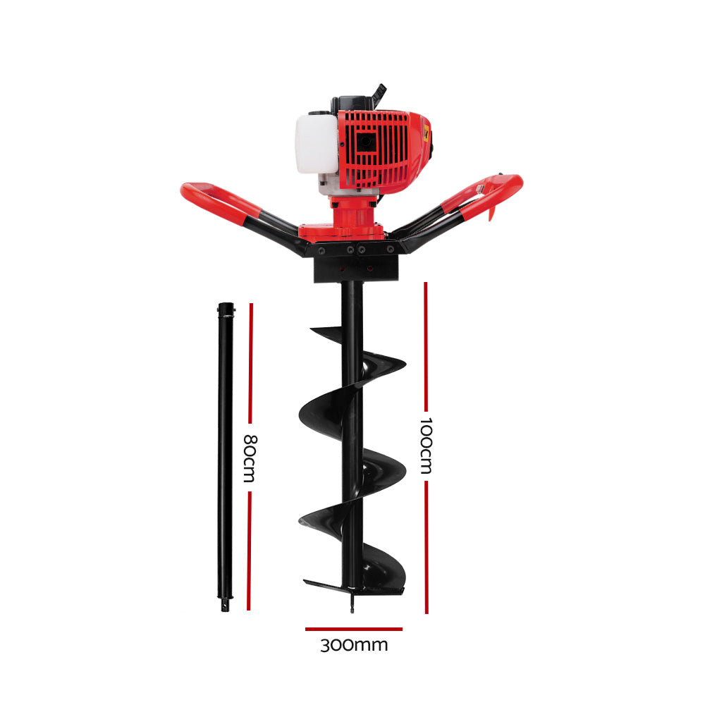 Giantz 80CC Post Hole Digger 300mm Petrol Drill Extension Bits Auger