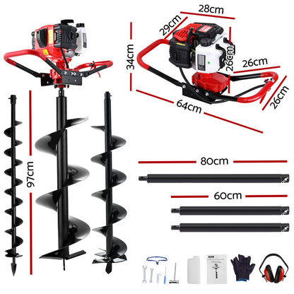 Giantz Post Hole Digger 65CC Petrol Motor Drill Borer Fence Extension Auger Bits