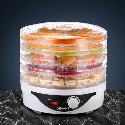 Devanti 5 Trays Food Dehydrator Fruit Dehydrators Pet Beef Jerky Dryer White