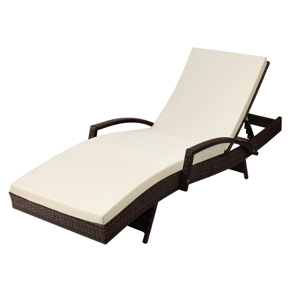 Gardeon Sun Lounge Wicker Lounger Outdoor Furniture Beach Chair Patio Adjustable Cushion Brown