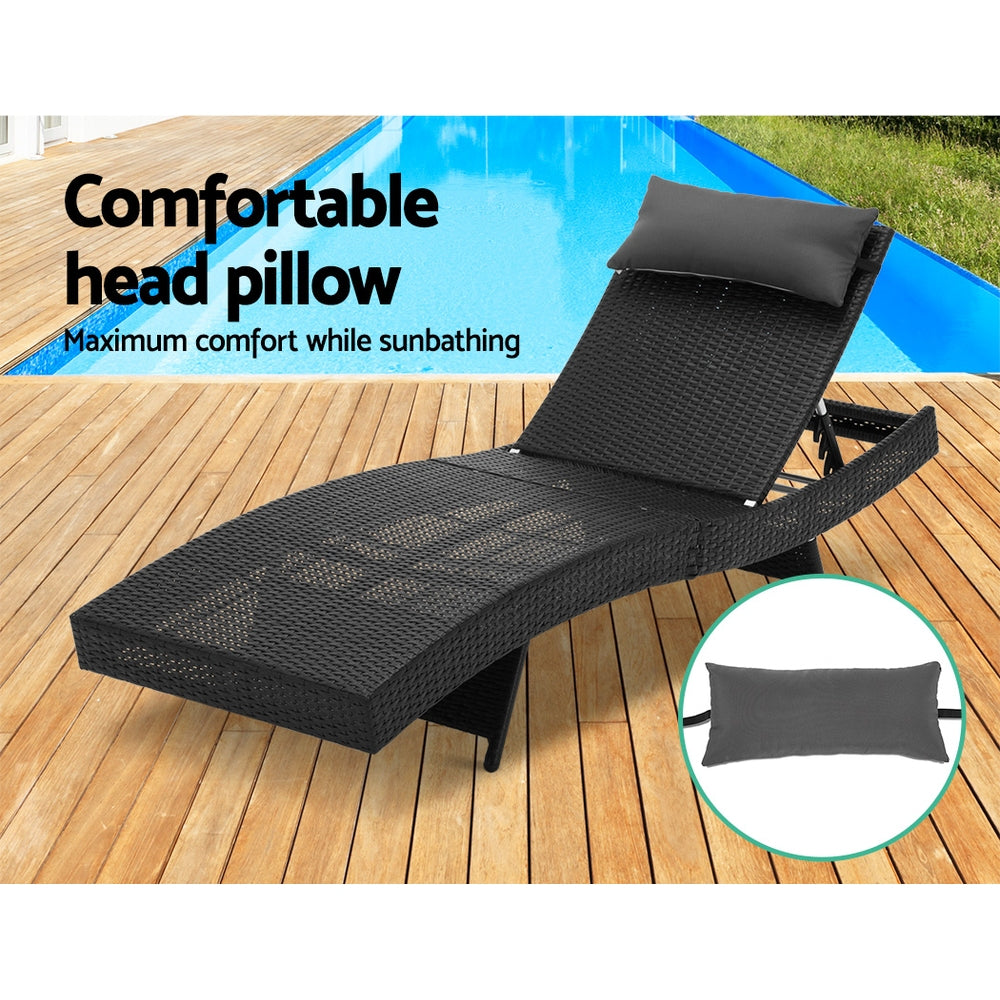 Gardeon Sun Lounge Wicker Lounger Outdoor Furniture Beach Chair Garden Adjustable Black