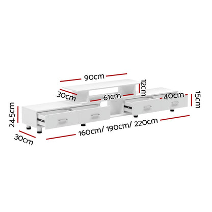 Artiss TV Cabinet Entertainment Unit Stand Wooden 160CM To 220CM Lowline Storage Drawers White