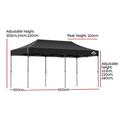 Instahut Gazebo Pop Up Marquee 3x6m Folding Tent Wedding Outdoor Camping Canopy Gazebos Shade Black