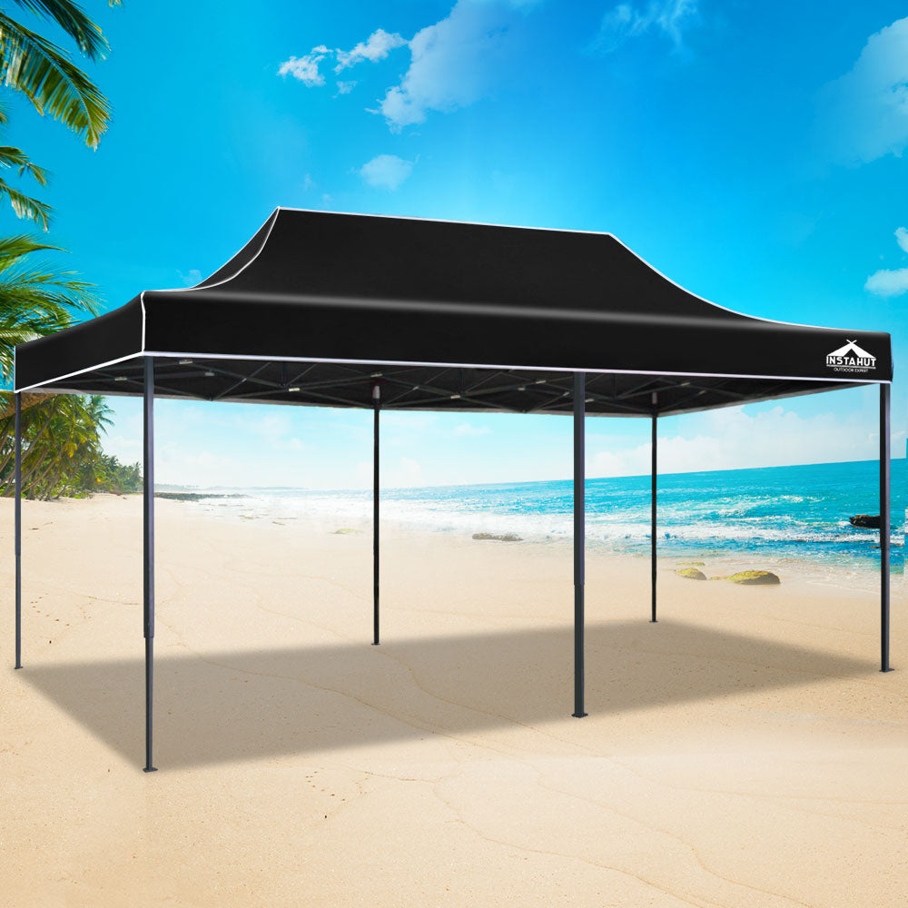 Instahut Gazebo Pop Up Marquee 3x6m Folding Tent Wedding Outdoor Camping Canopy Gazebos Shade Black