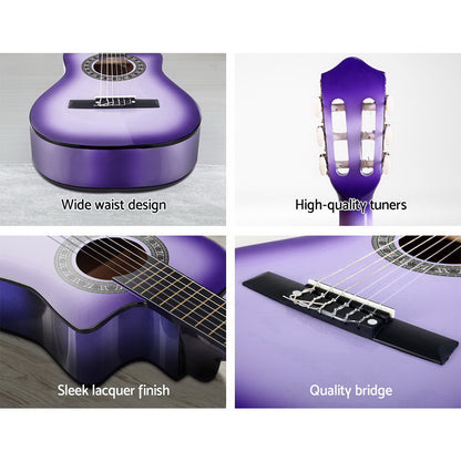 Alpha 34 Inch Classical Guitar Wooden Body Nylon String Beginner Kids Gift Purple