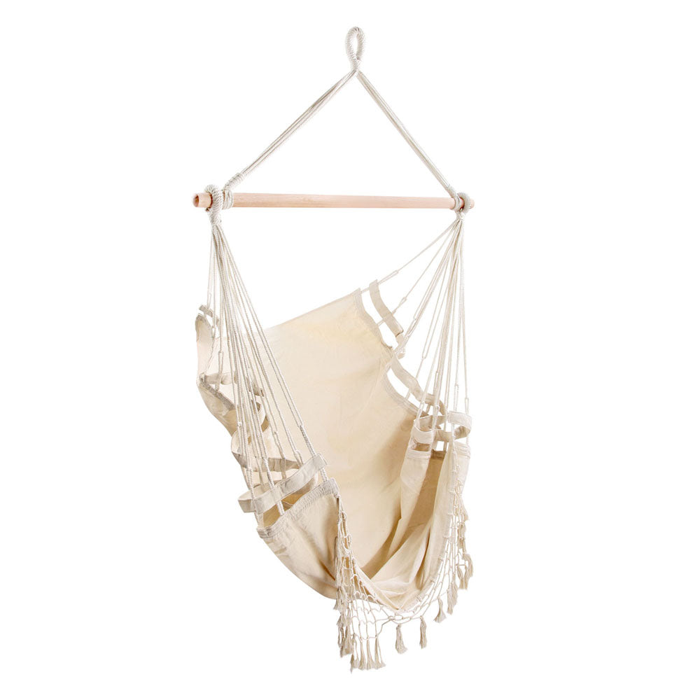 Gardeon Hanging Hammock Chair Outdoor Swing Hammocks Tassel Cream