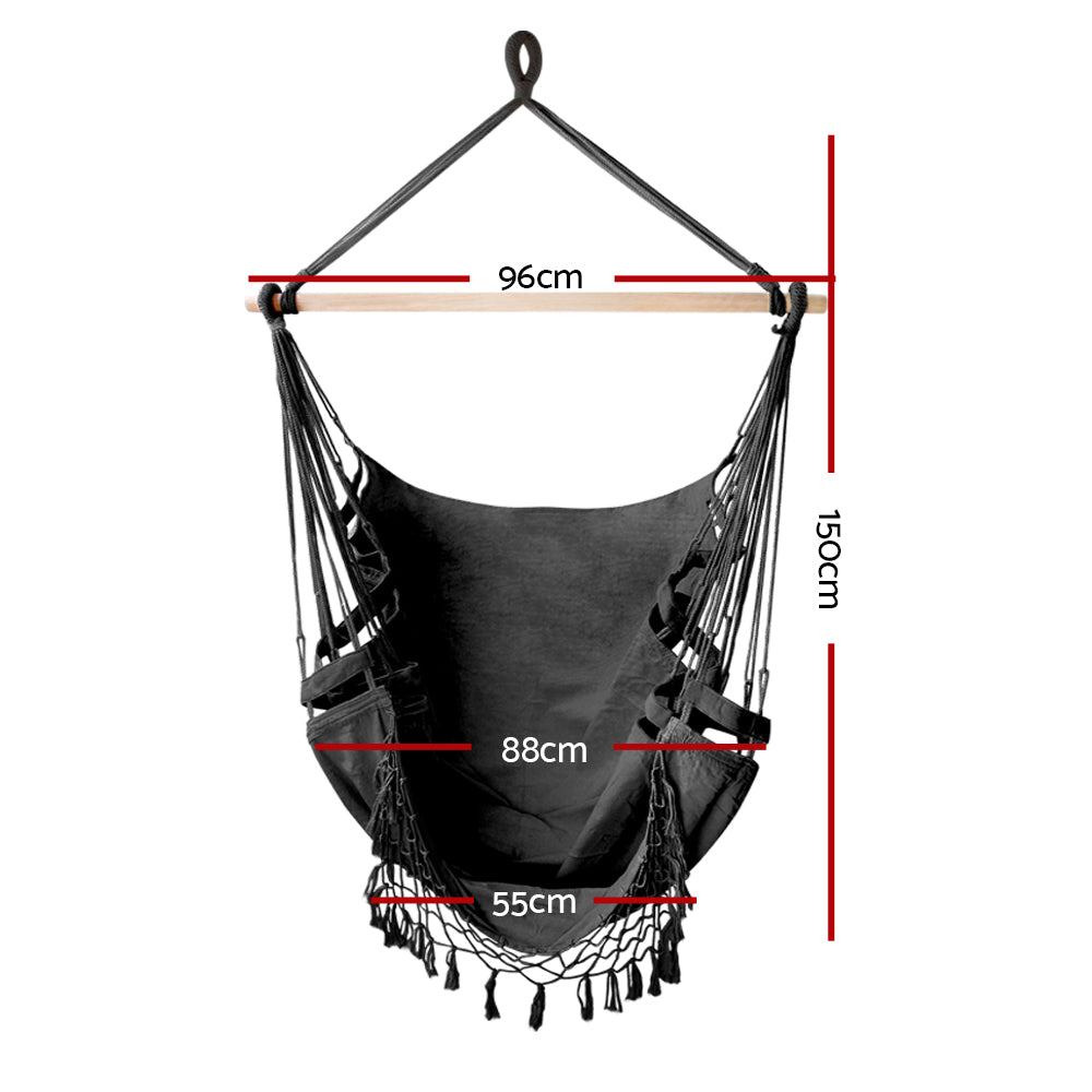 Gardeon Hanging Hammock Chair Outdoor Swing Hammocks Tassel Grey