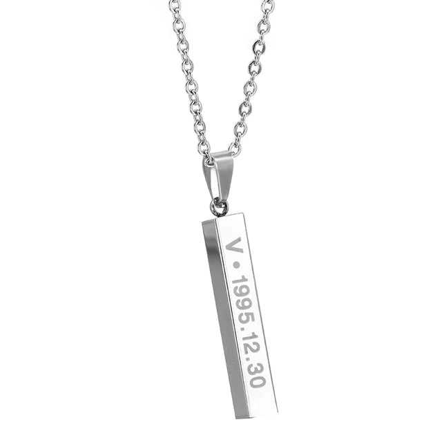 BTS Members Name Date Cuboid Bar Pendant Necklace