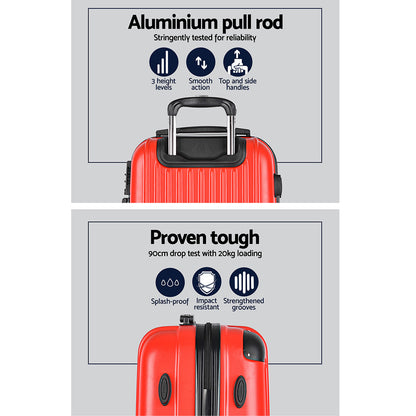 Wanderlite 2pc Luggage Trolley Travel Set Suitcase Carry On TSA Hard Case Lightweight Red