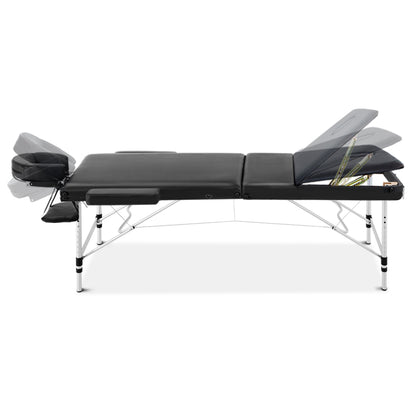 Zenses Massage Table 80cm Portable 3 Fold Aluminium Beauty Bed Black