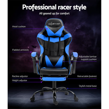 Artiss Gaming Office Chair Recliner Footrest Blue