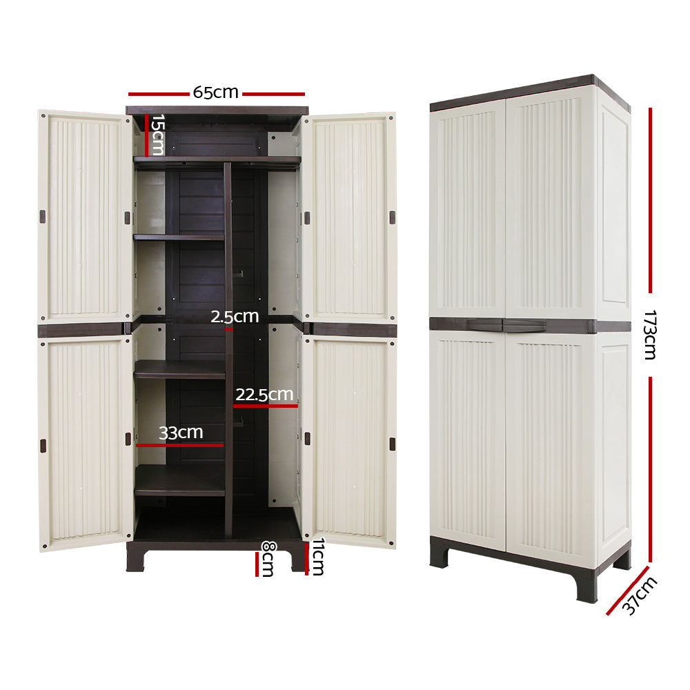 Gardeon 173cm Outdoor Storage Cabinet Box Lockable Cupboard Sheds Garage Adjustable Beige