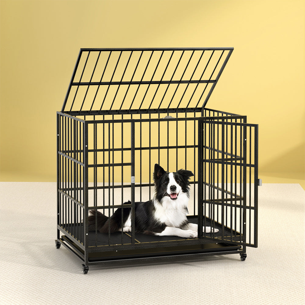 i.Pet Dog Cage Crate Large Puppy Cat Anti-Bite Pet Kennel Wheels w/Tray Metal