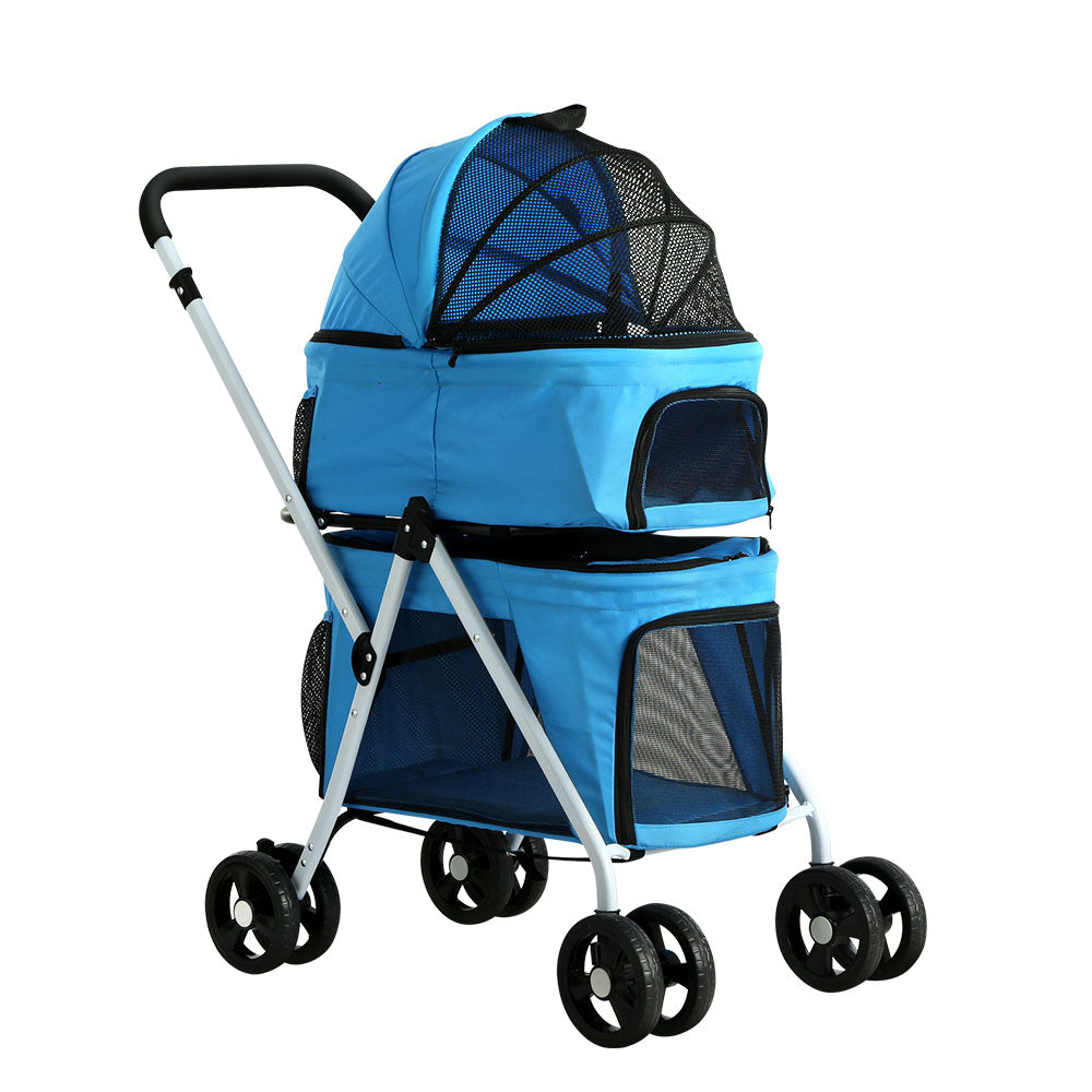 i.Pet Pet Stroller Dog Pram Large Cat Carrier Travel Foldable 4 Wheels Double