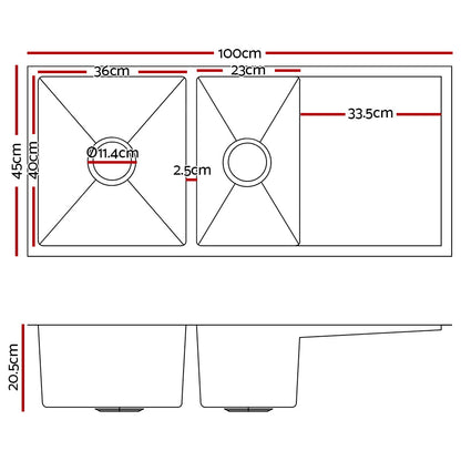 Cefito Kitchen Sink 100X45CM Stainless Steel Basin Double Bowl Laundry Black