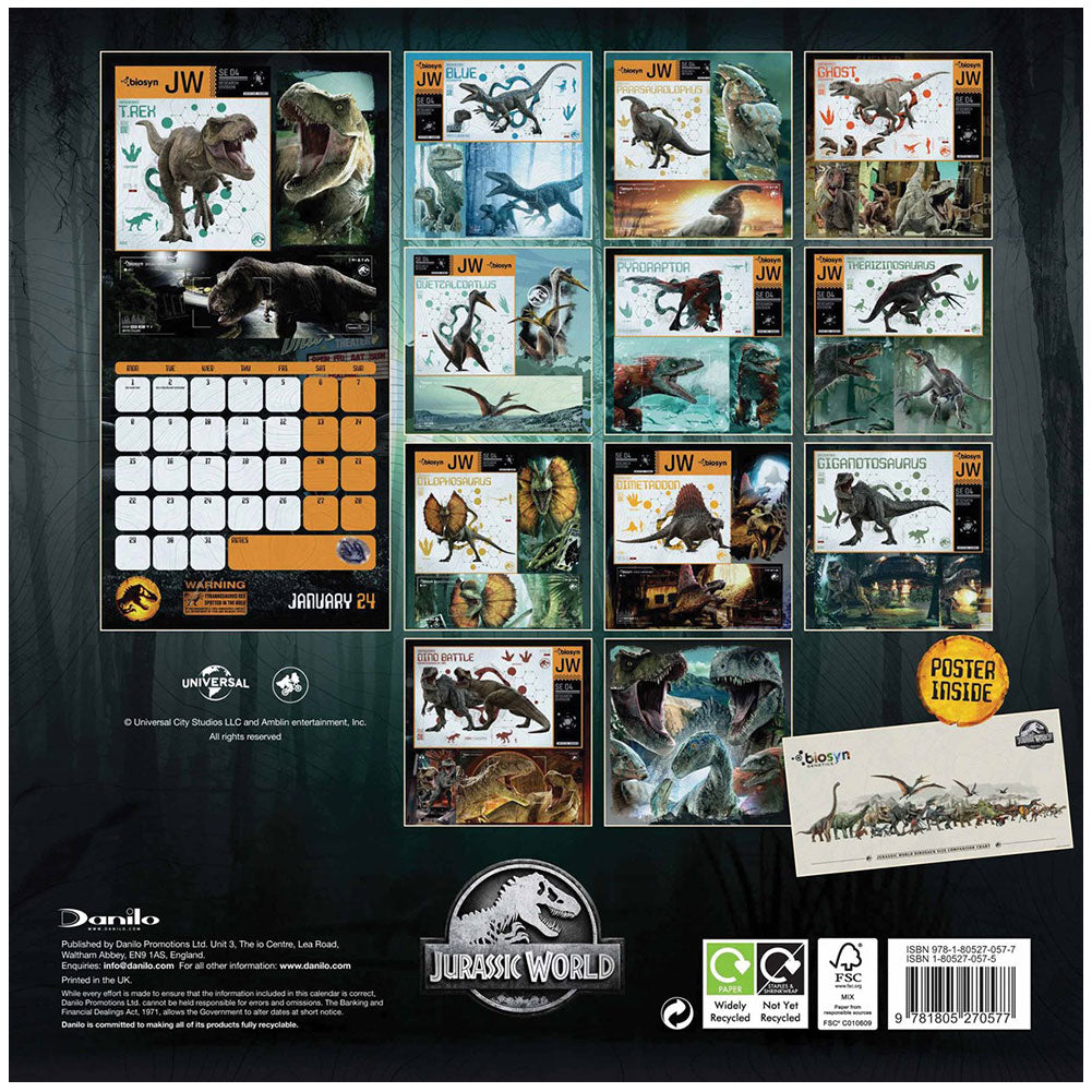 Jurassic World Square Calendar 2024