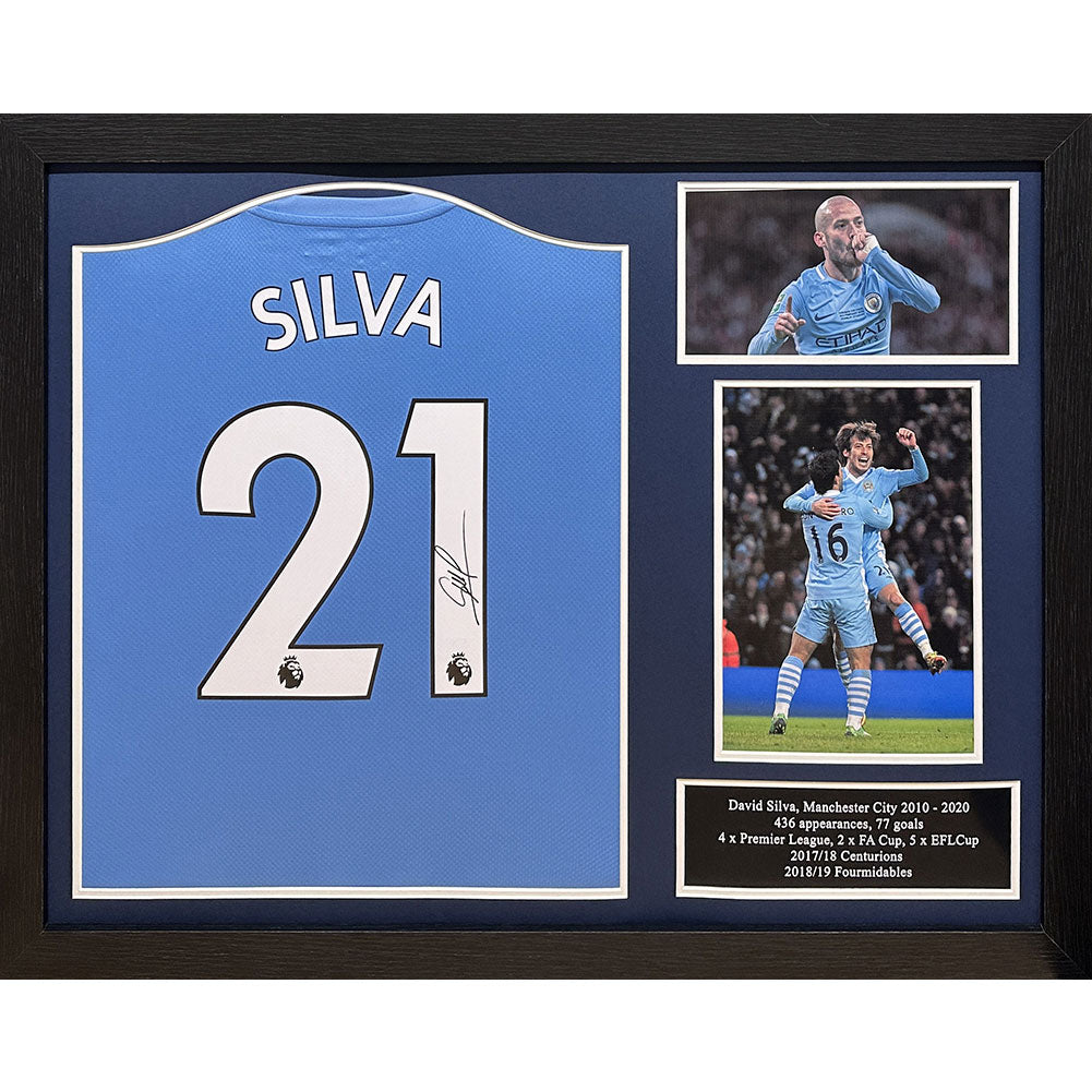 Manchester City FC David Silva Signed Shirt (Framed)