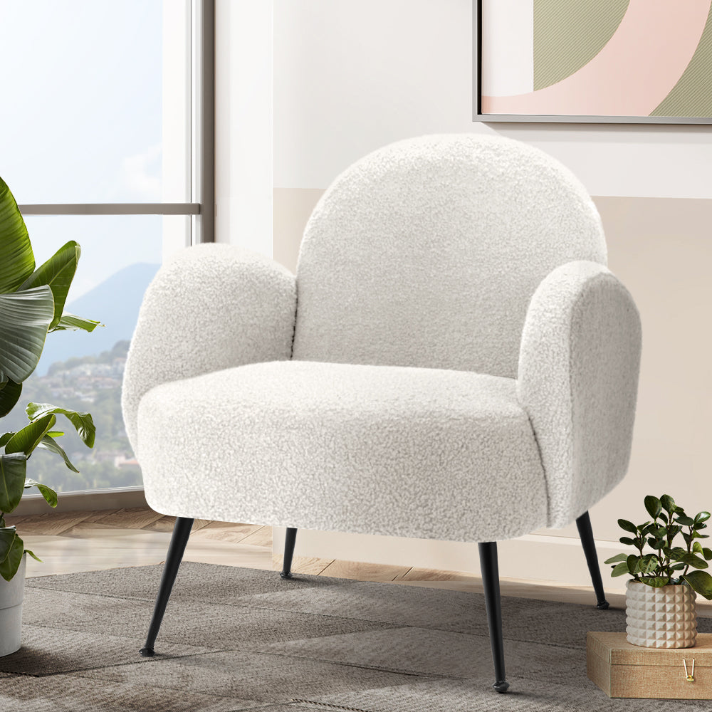 Artiss Armchair Lounge Chair Armchairs Accent Arm Chairs Sherpa Boucle White