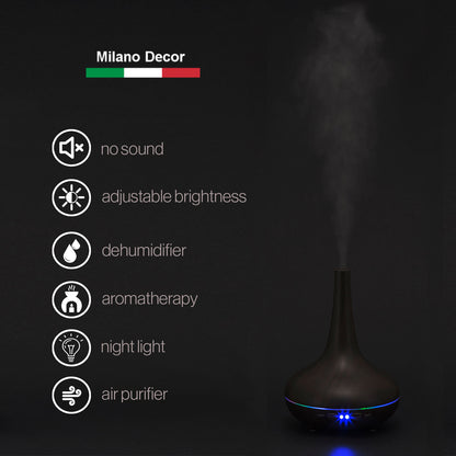 Essential Oil Diffuser Ultrasonic Humidifier Aromatherapy LED Light 200ML 3 Oils - Dark Wood Grain