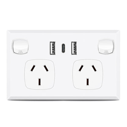 5PCS Double Power Point Dual USB+Type-C GPO Fast Charge 3.6 amp Wall Outlet