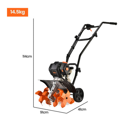 PLANTCRAFT 46CC Garden Cultivator Tiller Handheld 15" Inch Petrol 4-Stroke Titan 9