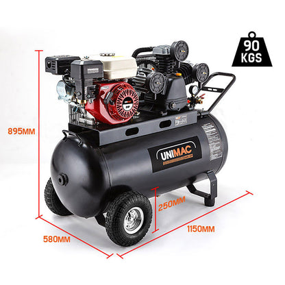 UNIMAC 8HP Air Compressor 115PSI 120L Petrol Powered Industrial Air Conditioning