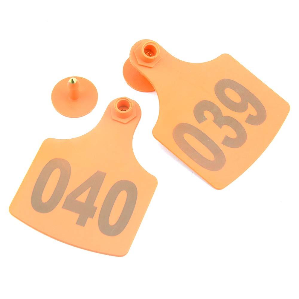 1-100 Cattle Number Ear Tag 6x7cm Set - Medium Orange Cow Sheep Livestock Label