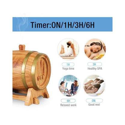 Essential Oil Aroma Diffuser - 350ml Barrel Wood Ultrasonic Air Mist Humidifier