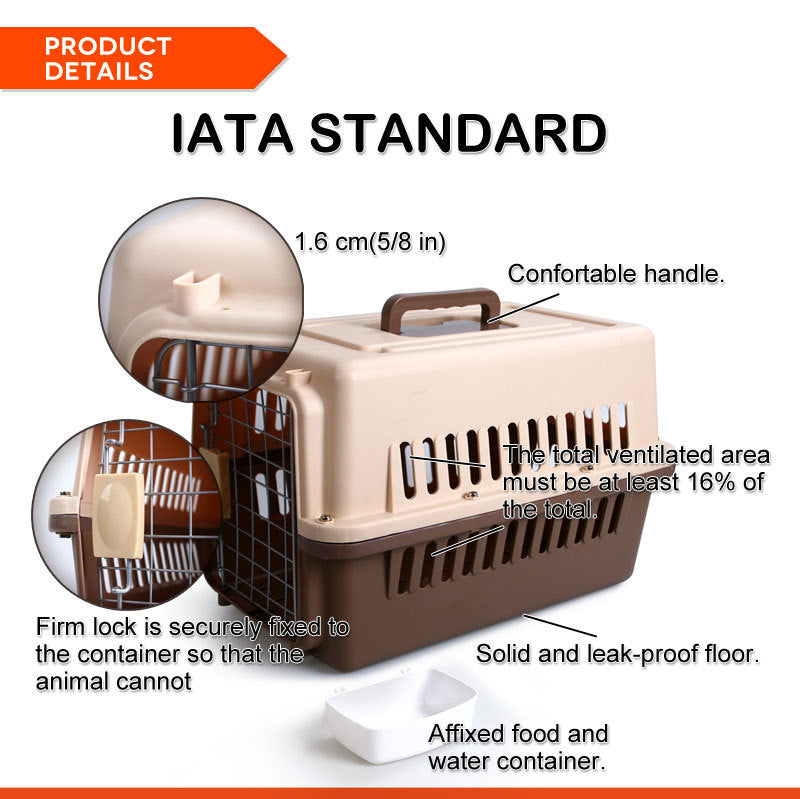 YES4PETS Small Dog Cat Rabbit Crate Pet Carrier Airline Cage With Bowl and Tray-Brown