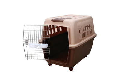 YES4PETS Large Plastic Kennels Pet Carrier Dog Cat Cage Crate With Handle and Wheel Brown