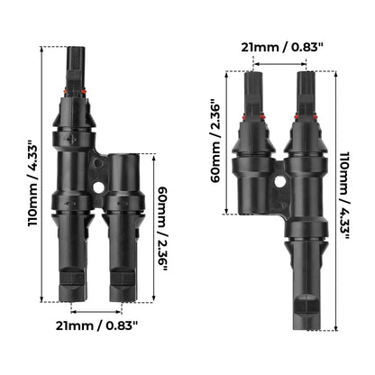 1 Pair 2 To 1 2 branch Waterproof T Branch Cable Connectors Solar PV Panel Connector Male & Female