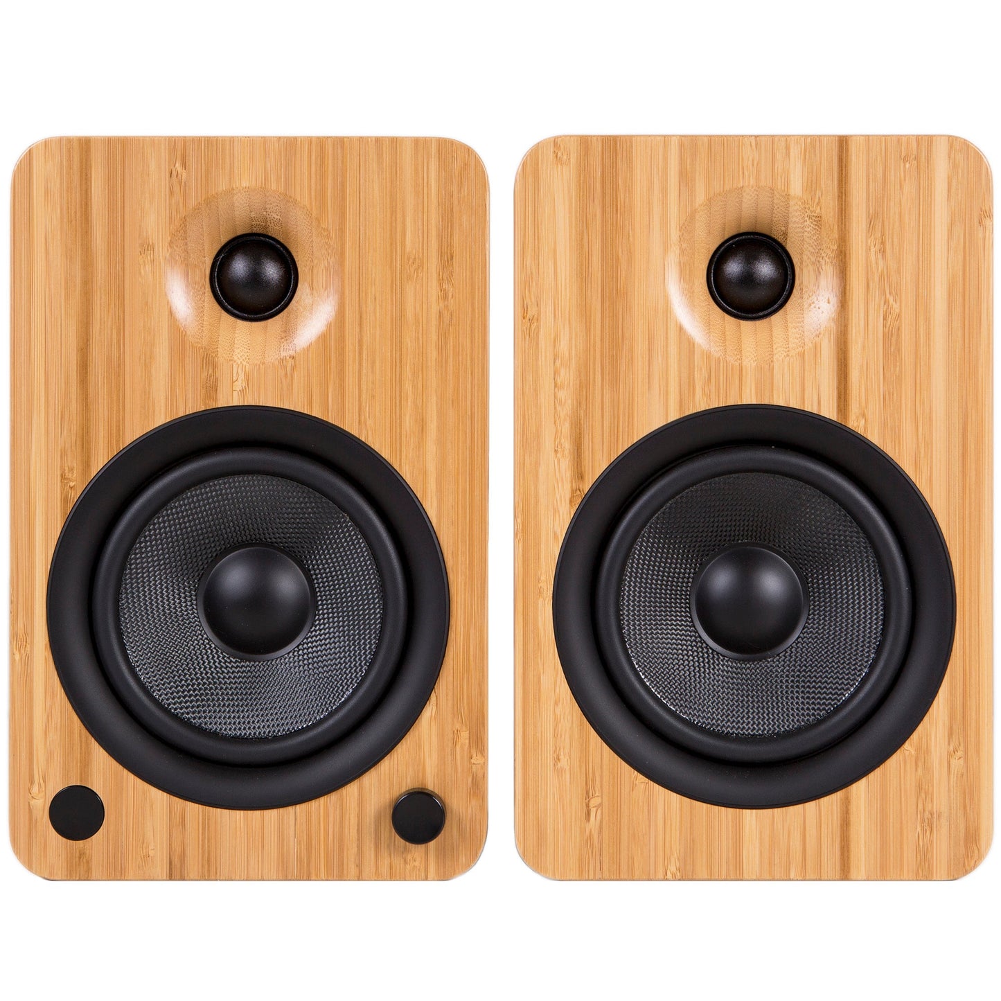 Kanto YU6 200W Powered Bookshelf Speakers with Bluetooth and Phono Preamp - Pair, Bamboo with S6 Black Stand Bundle