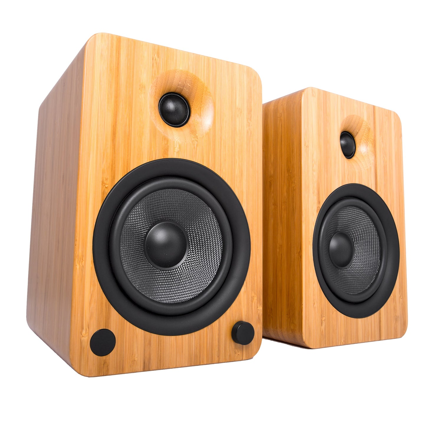 Kanto YU6 200W Powered Bookshelf Speakers with Bluetooth and Phono Preamp - Pair, Bamboo with SE6 Black Stand Bundle