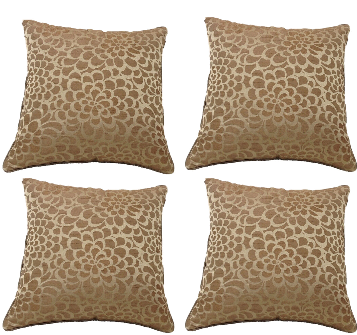 Pack of 4 Flower Beige Petal Design Square Cushion Covers