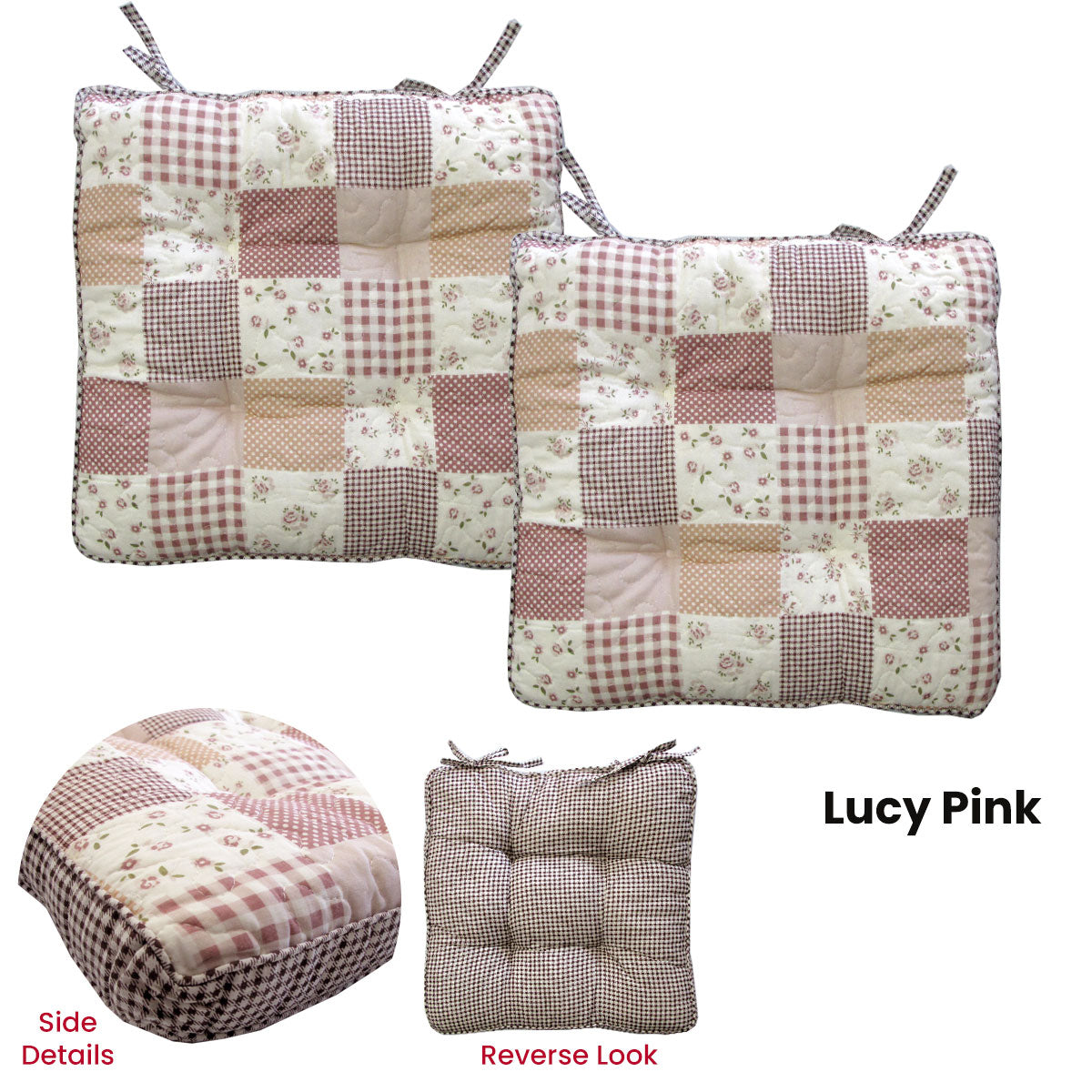 Lylac Homeware Petal Delights Set of 2 Cotton Chair Pads Lucy Pink