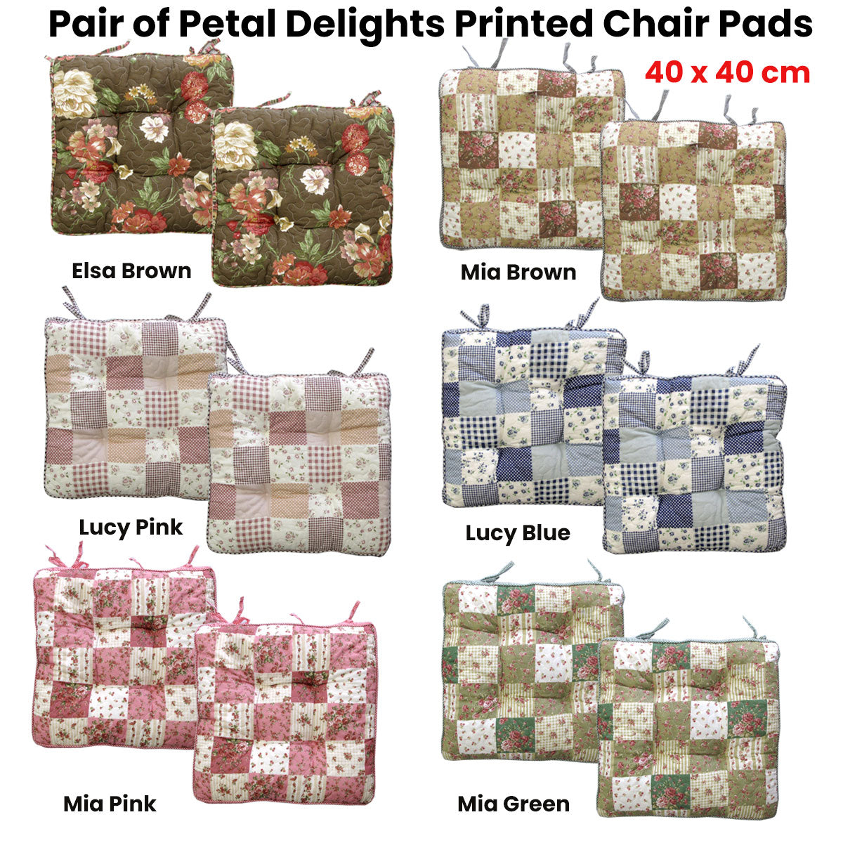 Lylac Homeware Petal Delights Set of 2 Cotton Chair Pads Mia Brown