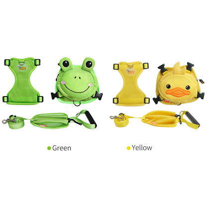 Ondoing Pet Saddle Bag Dog Harness Backpack Hiking Traveling Outdoor Bags Cute Costume (Yellow duck bag with leash set)M