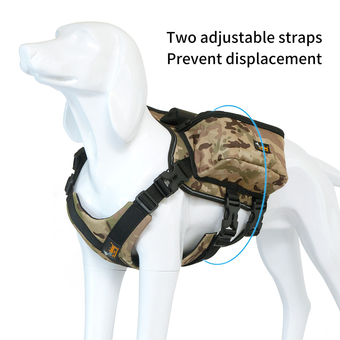 Ondoing Dog Backpack Harness Pet Carrier Saddle Bag Reflective Adjustable Outdoor Hiking-XL-Camo Blue