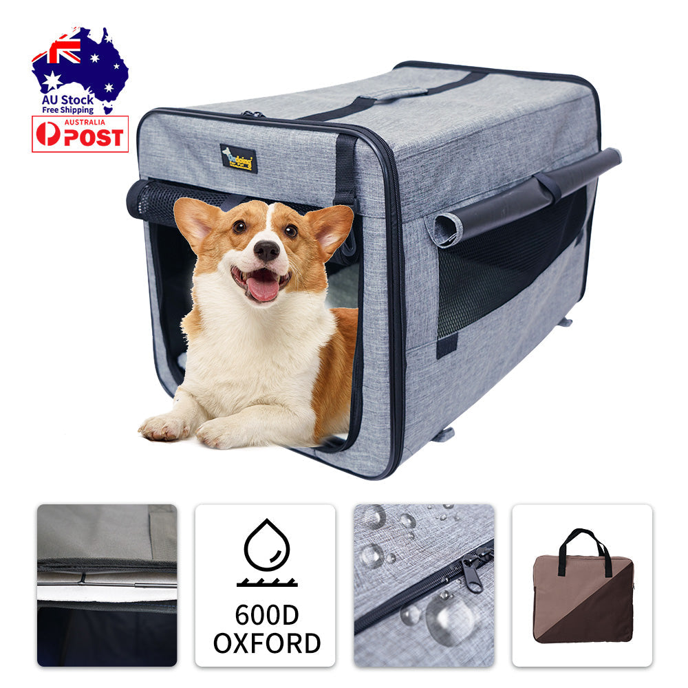 Pet Carrier Bag Soft Dog Crate Cage Kennel Tent House Foldable Portable Car Bed Brown 46x38x41CM