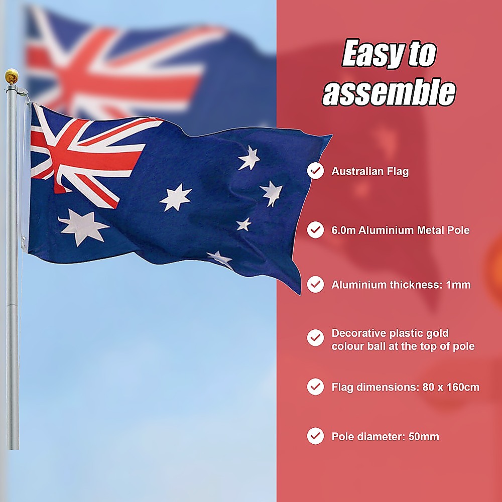 6.0m Flag Pole Full Set / Kit w Australian Flag