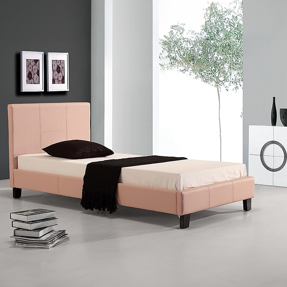 Single PU Leather Bed Frame Pink