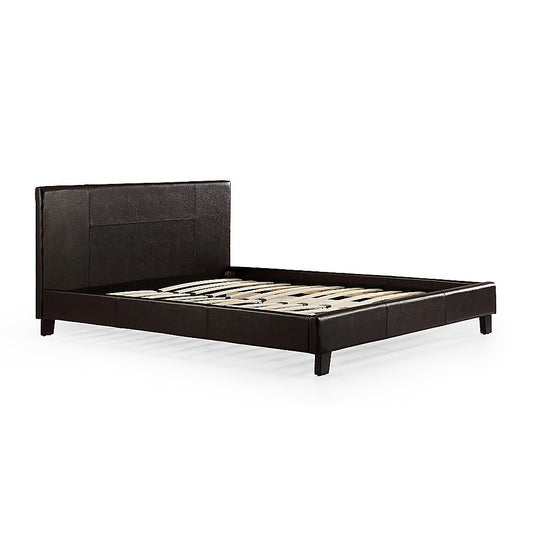 Double PU Leather Bed Frame Brown