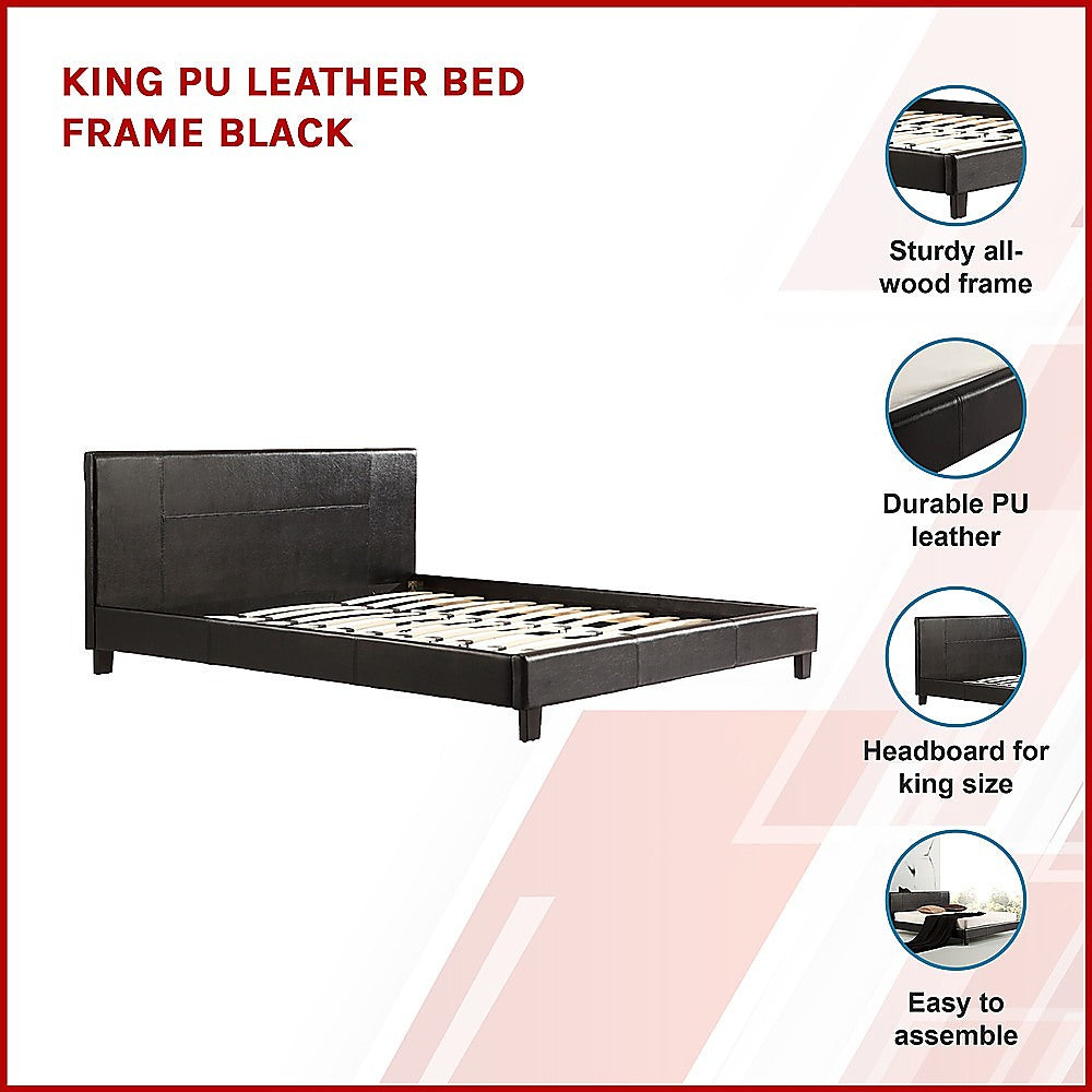 King PU Leather Bed Frame Brown