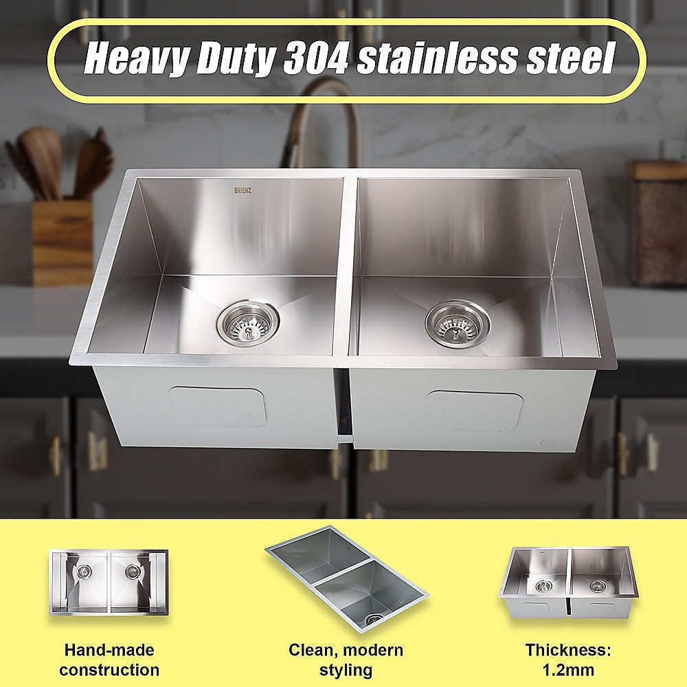 820x457mm Handmade Stainless Steel Undermount / Topmount Kitchen Laundry Sink with Waste