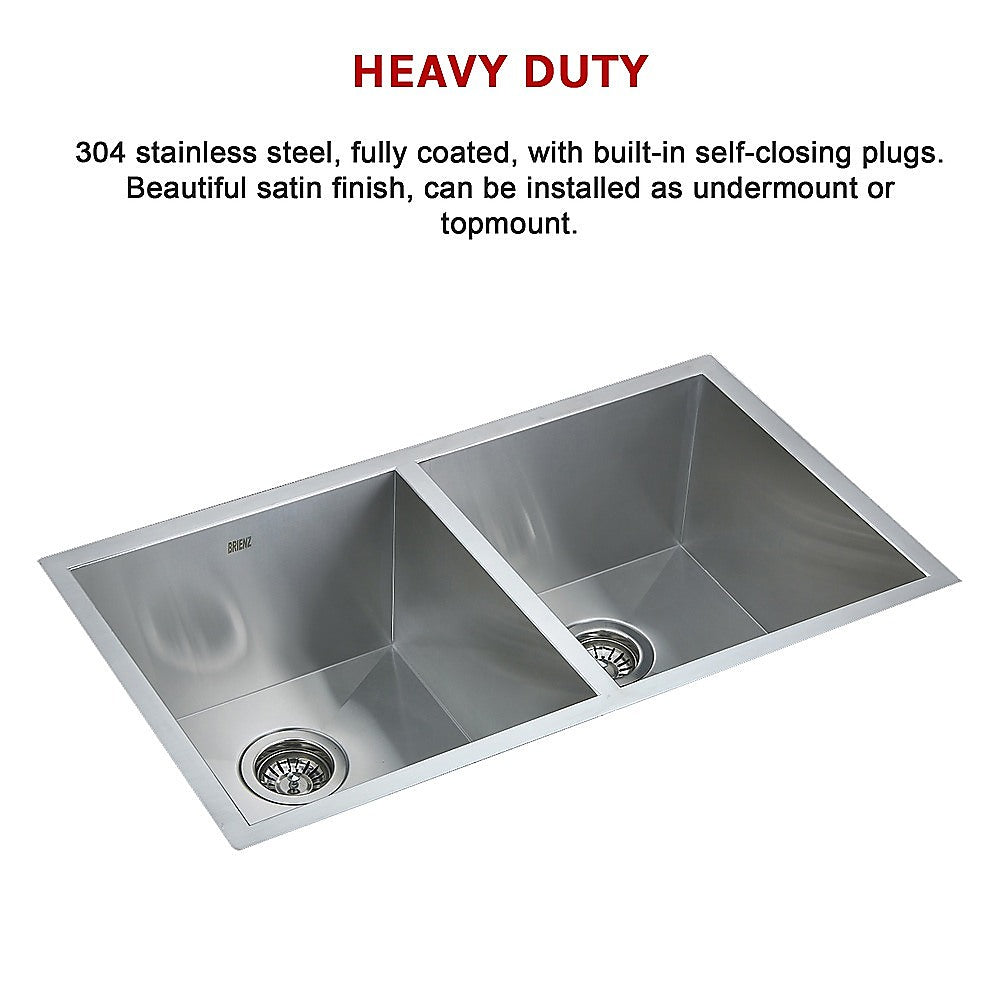 820x457mm Handmade Stainless Steel Undermount / Topmount Kitchen Laundry Sink with Waste